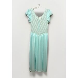 VTG Miss Dira New York Women's Sz M Aqua Blue Lace‎ Bodice Flutter Sleeve Gown